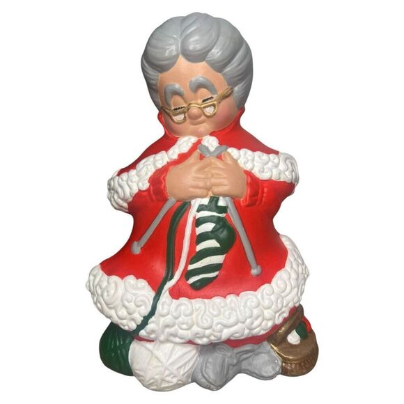 Vintage 70s Ceramic Mold Mrs. Claus Knitting Christmas Figurine 8.5” - Picture 1 of 4